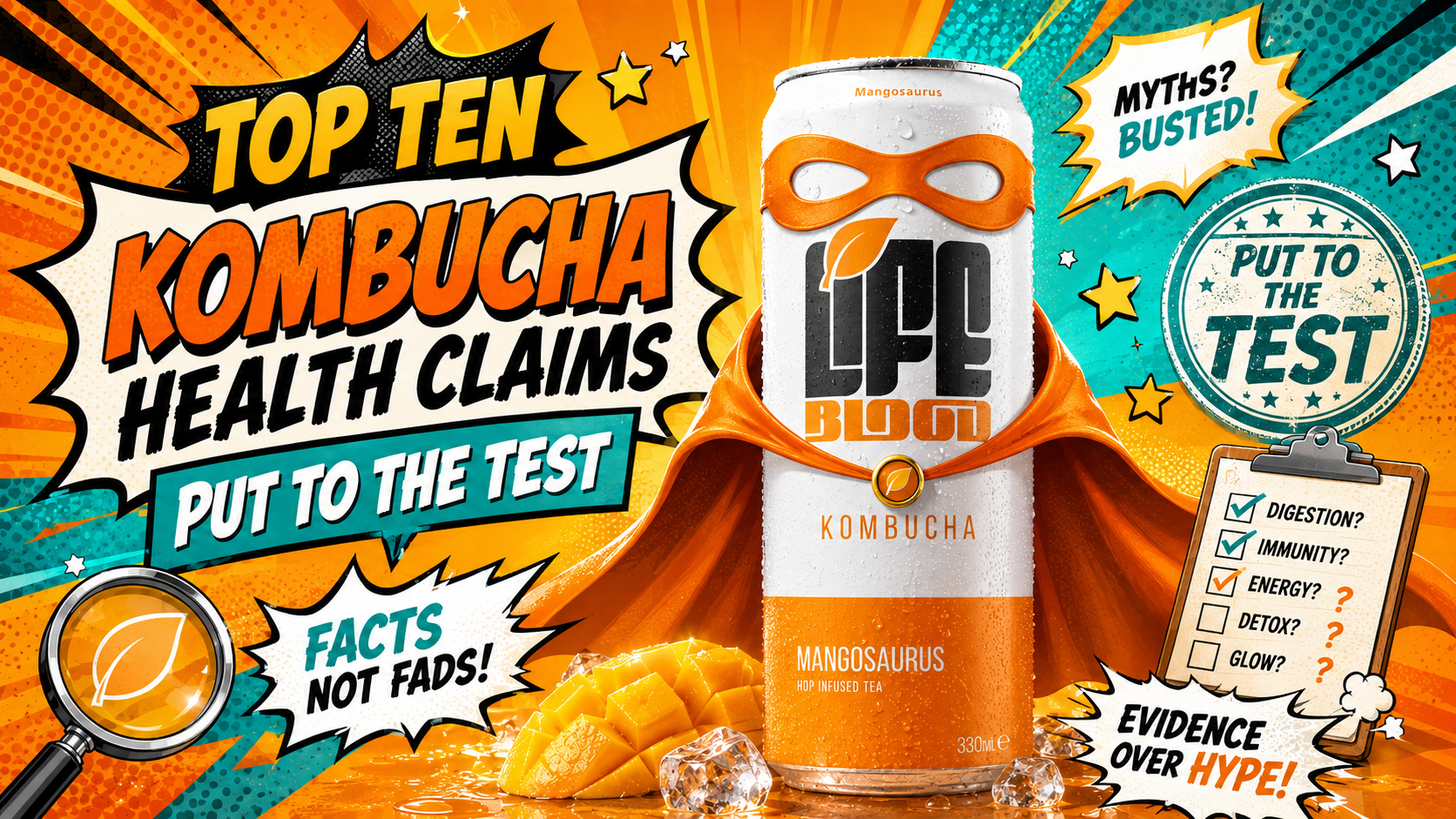 Life Blood kombucha with the top 10 kombucha health claims put to the test