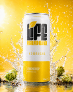 Life Blood Lemondrop kombucha 330ml can with a fresh water splash and hops